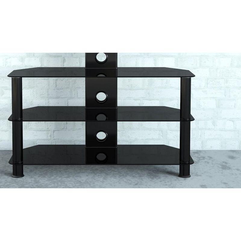 Black Corner TV Stand with Mount and Tempered Glass Shelves