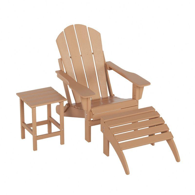 Beige HDPE 3-Piece Adirondack Chair Set with Ottoman and Table