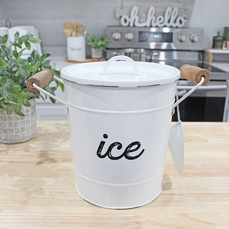 AuldHome Design White Farmhouse Enamelware Ice Bucket; Rustic Style Insulated Ice Server