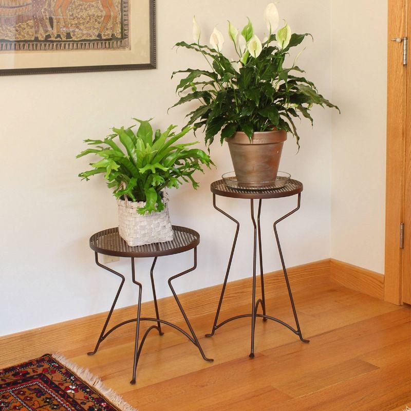 18.5"Hx16"W Round Roman Bronze Wrought Iron Capri Plant Stand Powder Coated - ACHLA Designs: Multi-Use, Perforated Top, Indoor/Outdoor