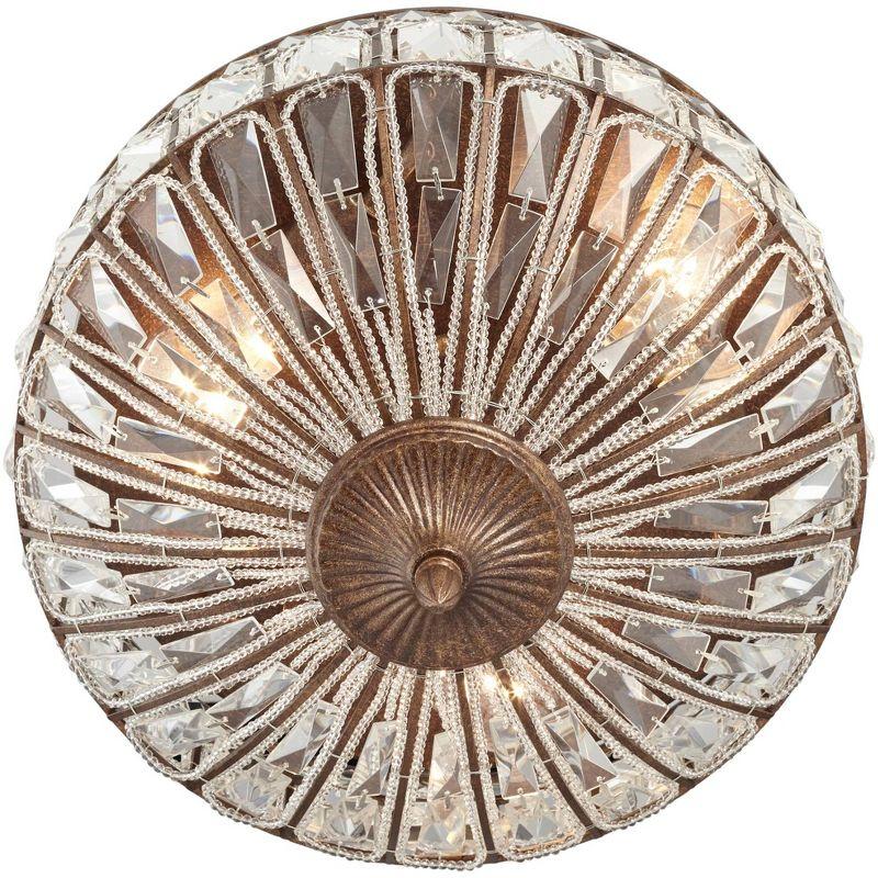 Vienna Full Spectrum Ibeza Vintage Ceiling Light Flush Mount Fixture 15 1/2" Wide Mocha Brown 3-Light Square Cut Crystal for Bedroom Kitchen Hallway