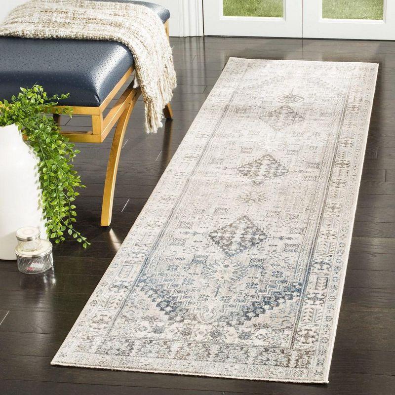 Vintage Gray and Blue Hand-knotted Synthetic Runner Rug