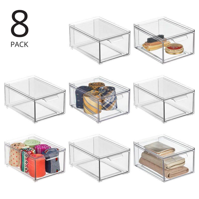 mDesign Plastic Stacking Closet Storage Organizer Bin with Drawer