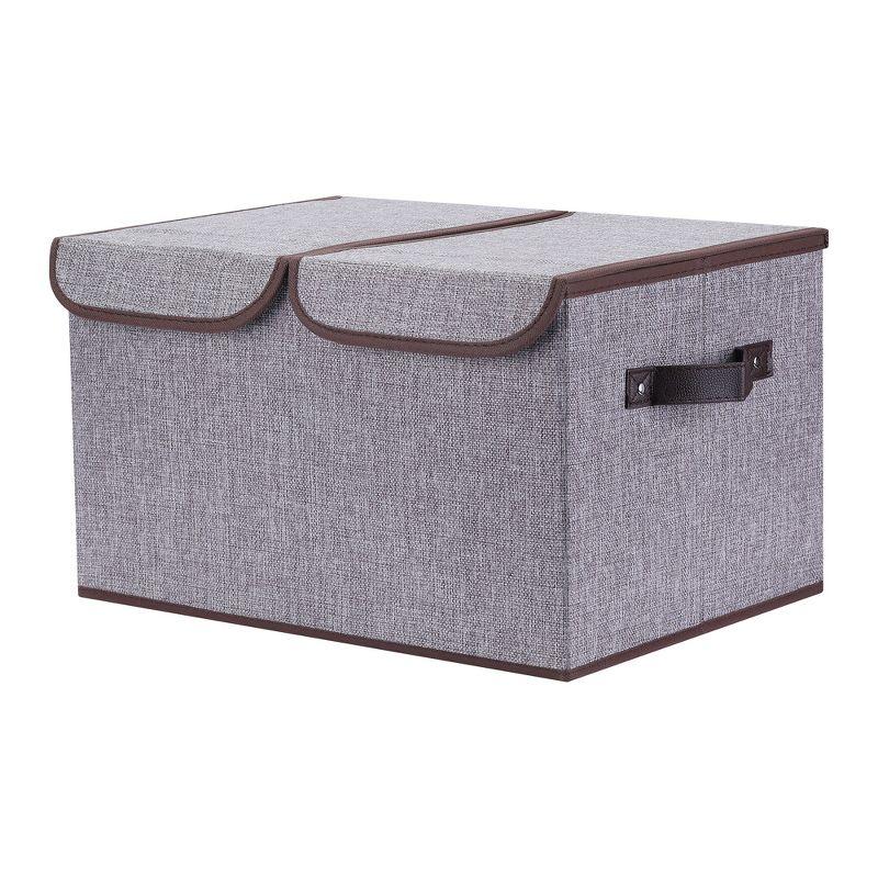 Gray Fabric Collapsible Storage Bin with Lid and Handle 16.5x12x10in