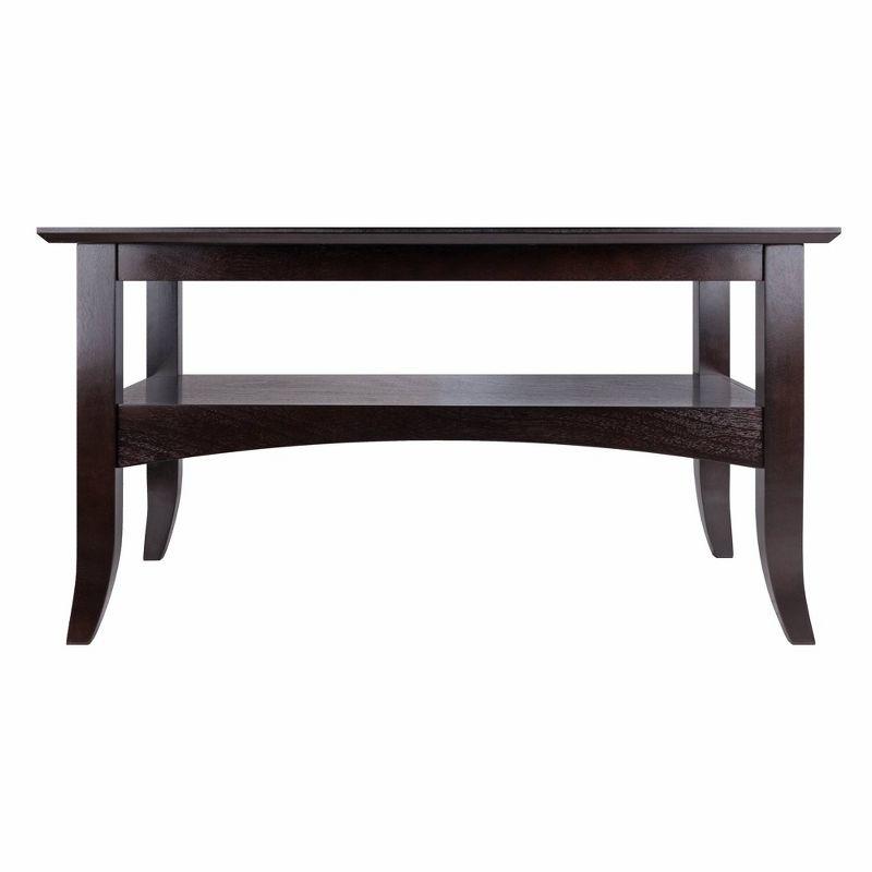 Camden Coffee Table Coffee - Winsome: Solid Wood, Flared Legs, Storage Shelf