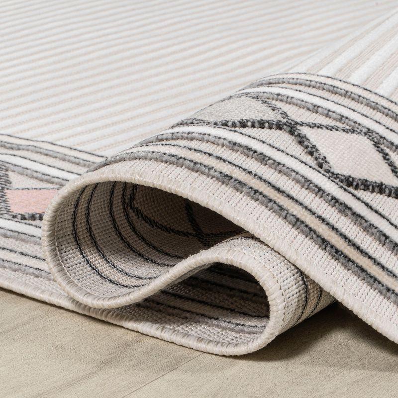 JONATHAN Y Sebastian High-Low Modern Diamond Border Ivory/Beige 3 ft. x 5 ft. Indoor/Outdoor Area Rug