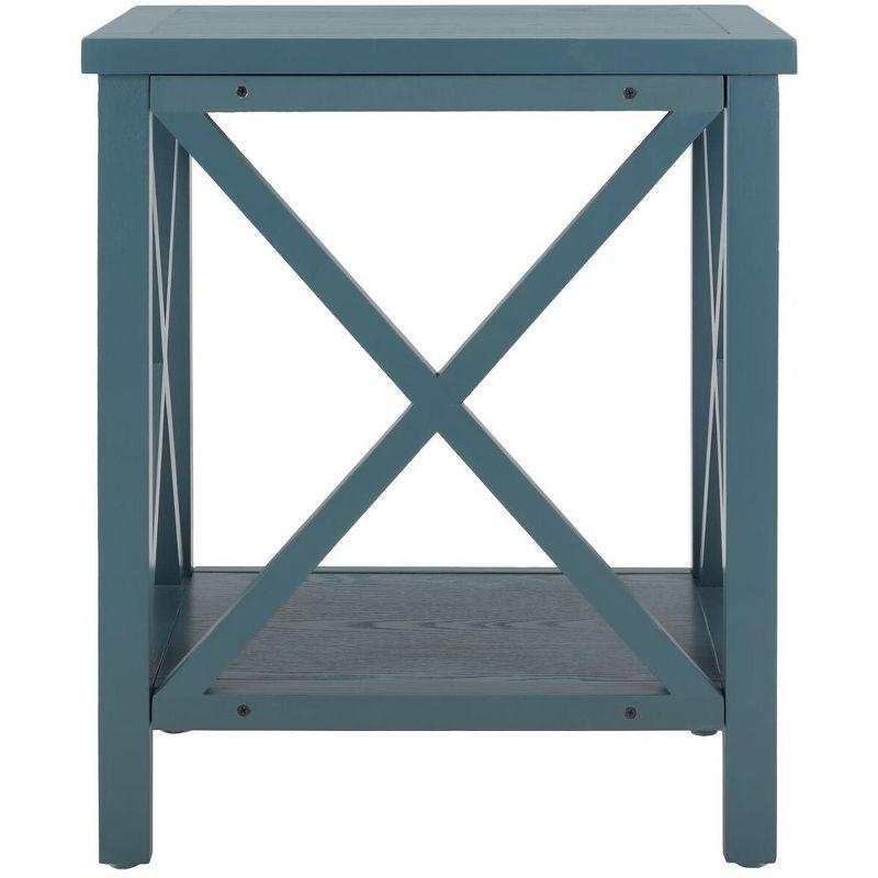 Transitional Teal Wood and Stone Rectangular End Table