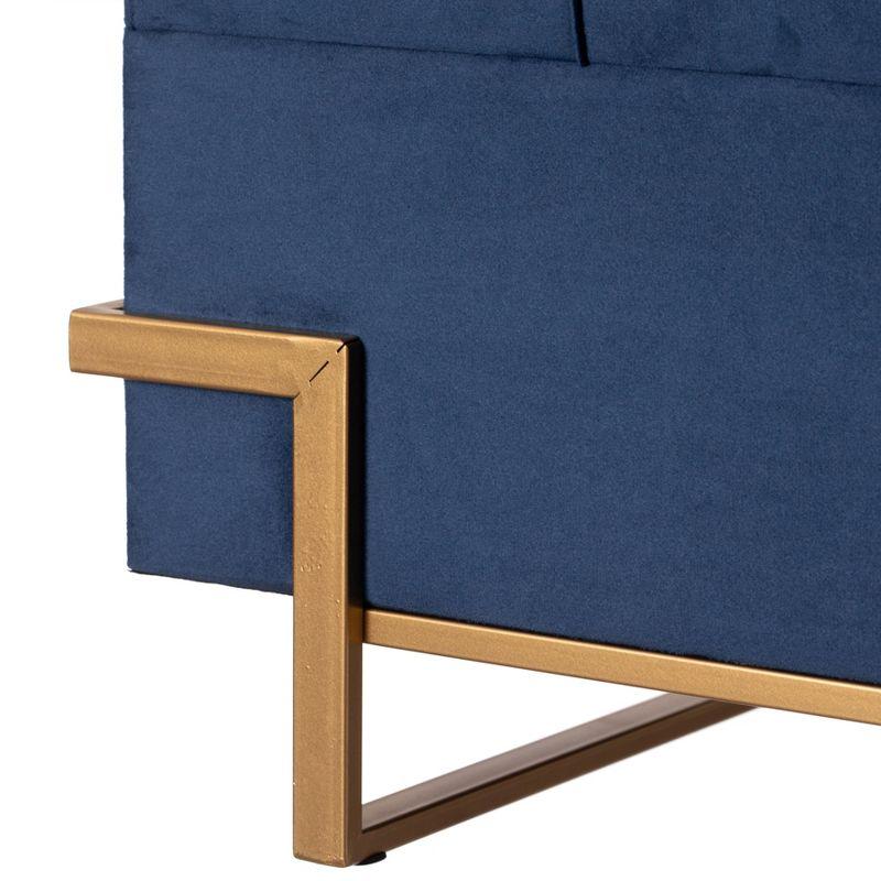 Fabulaxe Rectangle Velvet Storage Ottoman with Abstract Golden Legs | Sitting Bench for Living Room Home Decor with Unique Base Support (Blue Small)