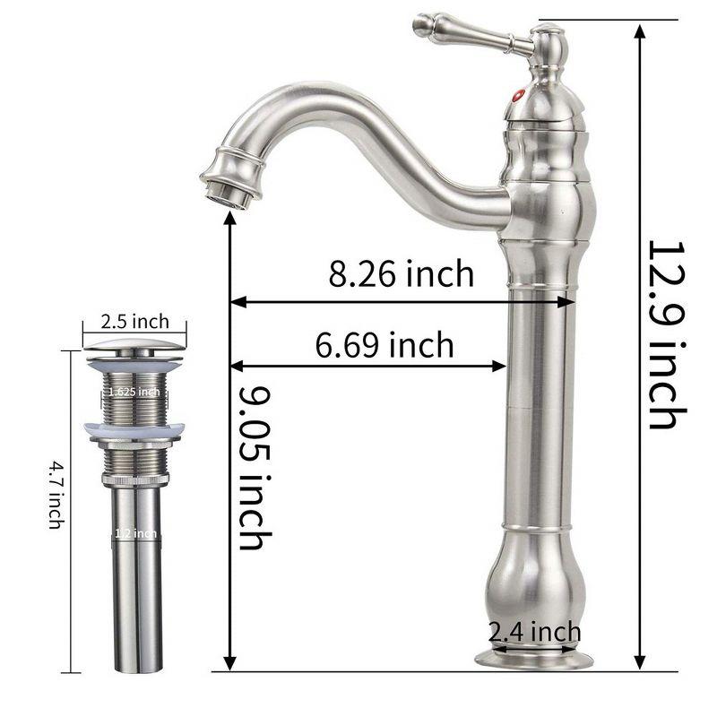 Brushed Nickel Single Handle Vessel Bathroom Faucet with Pop-Up Drain