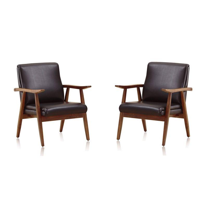 Set of 2 Archduke Faux Leather Accent Chairs Black - Manhattan Comfort: Beechwood Frame, No Assembly Required