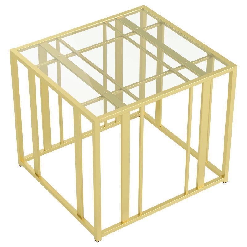 Contemporary Matte Brass Metal and Glass Rectangular End Table