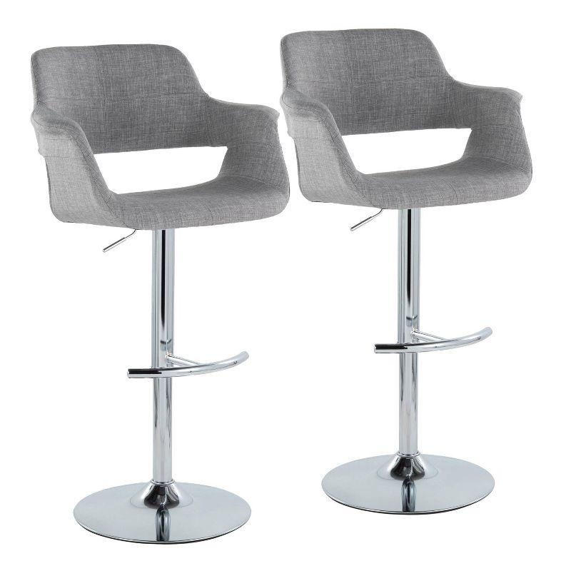 LumiSource Set of 2 Vintage Flair Adjustable Barstools Chrome/Light Gray: Mid-Century Modern, Swivel, Footrest, Upholstered