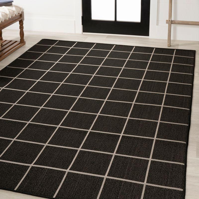 5' x 8' Grid Modern Squares Indoor/Outdoor Area Rug, Black/Cream - JONATHAN Y