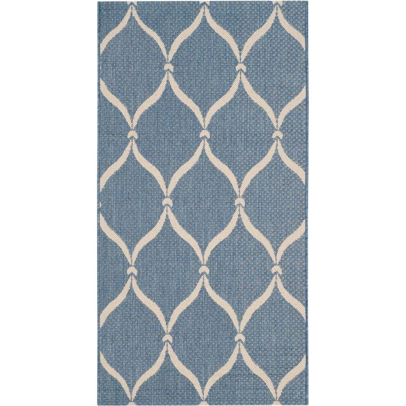 Blue and Beige Geometric Indoor/Outdoor Area Rug 2'7" x 5'