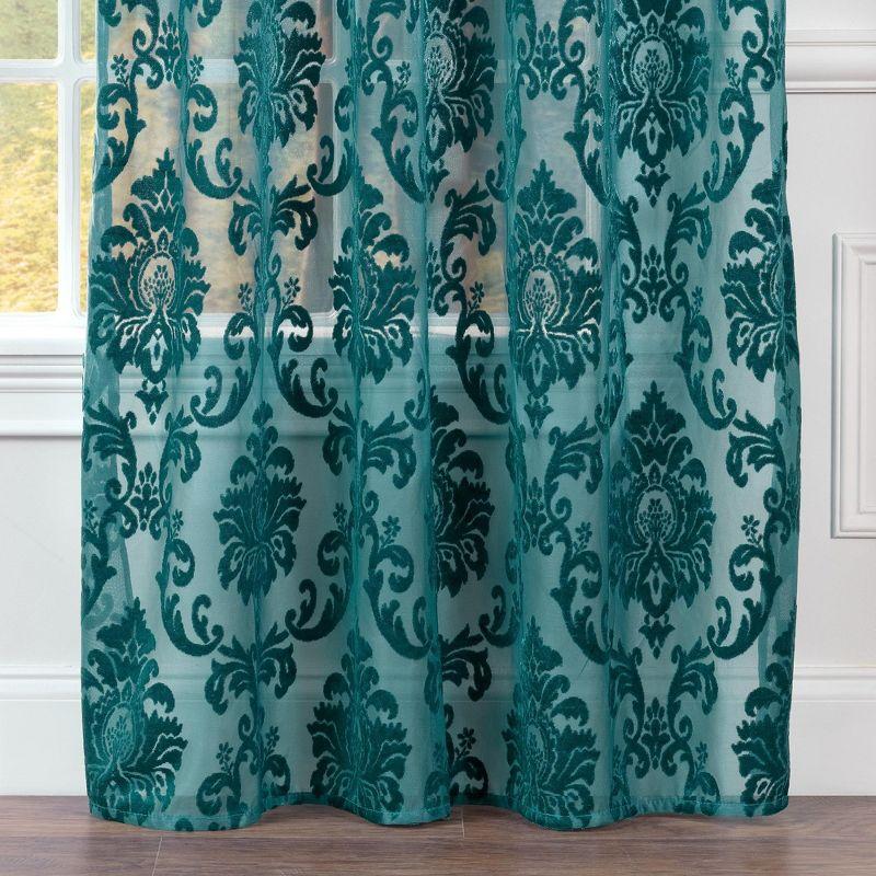 Chanasya 2pk Devore Damask Sheer Grommet Window Curtain Panels - Set of 2 - 52 x 63 Inches Long - Teal