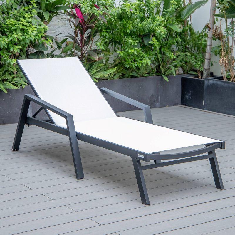 LeisureMod Marlin Patio Sling Chaise Lounge Chair With Arms in Black Aluminum