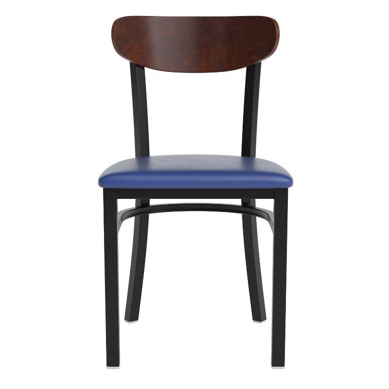 Modern Walnut Wood and Blue Vinyl Upholstered Dining Chair