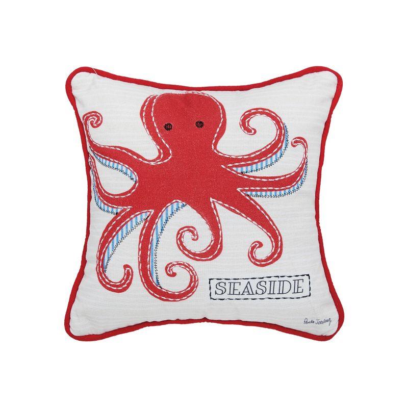 Octopus Seaside Printed and Applique Cott0n Petite Size Accent Throw Pillow