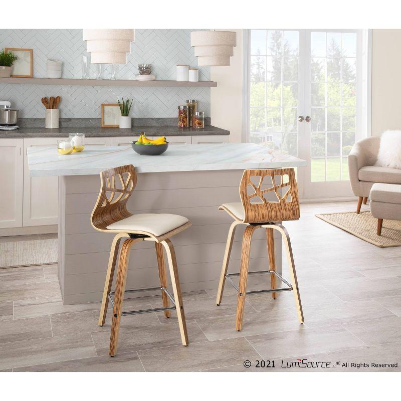 Set of 2 Folia Upholstered Counter Height Barstools Cream/Zebra - Lumisource: Wood Frame, Padded Seat, 26" Height