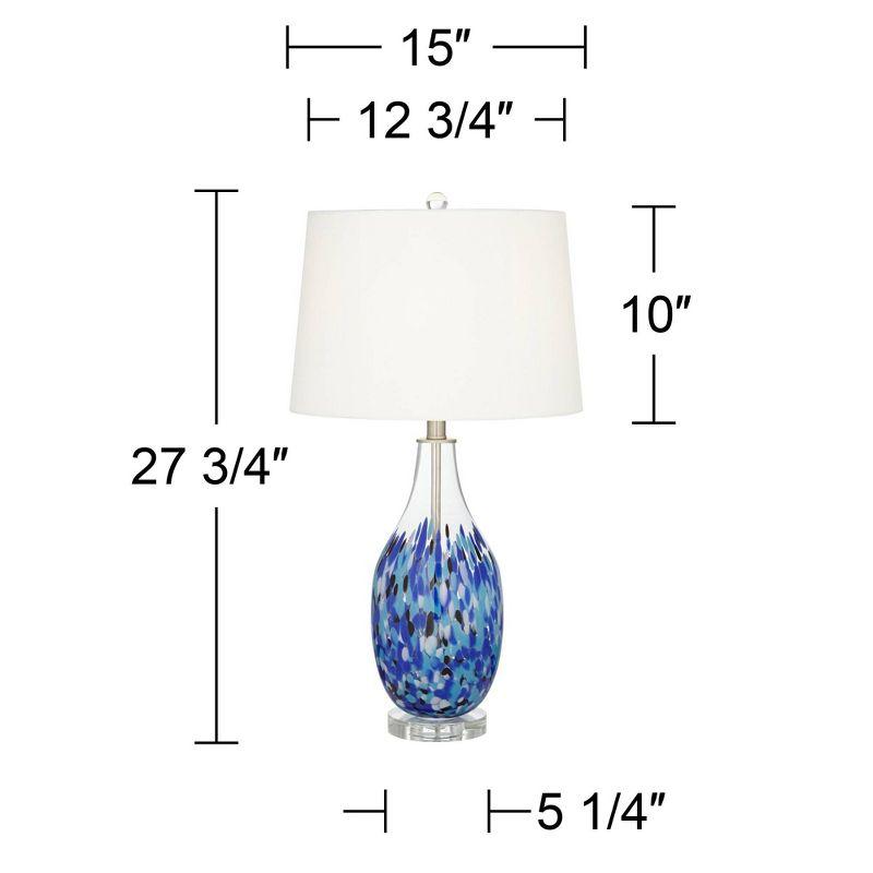 360 Lighting Marnie Modern Coastal Table Lamp 28" Tall Blue Art Glass White Fabric Drum Shade for Bedroom Living Room Bedside Nightstand Office House