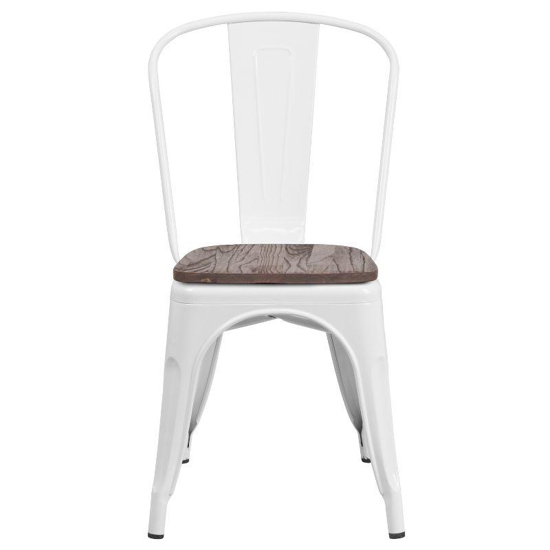 White Metal Stackable Dining Chair with Wood Seat