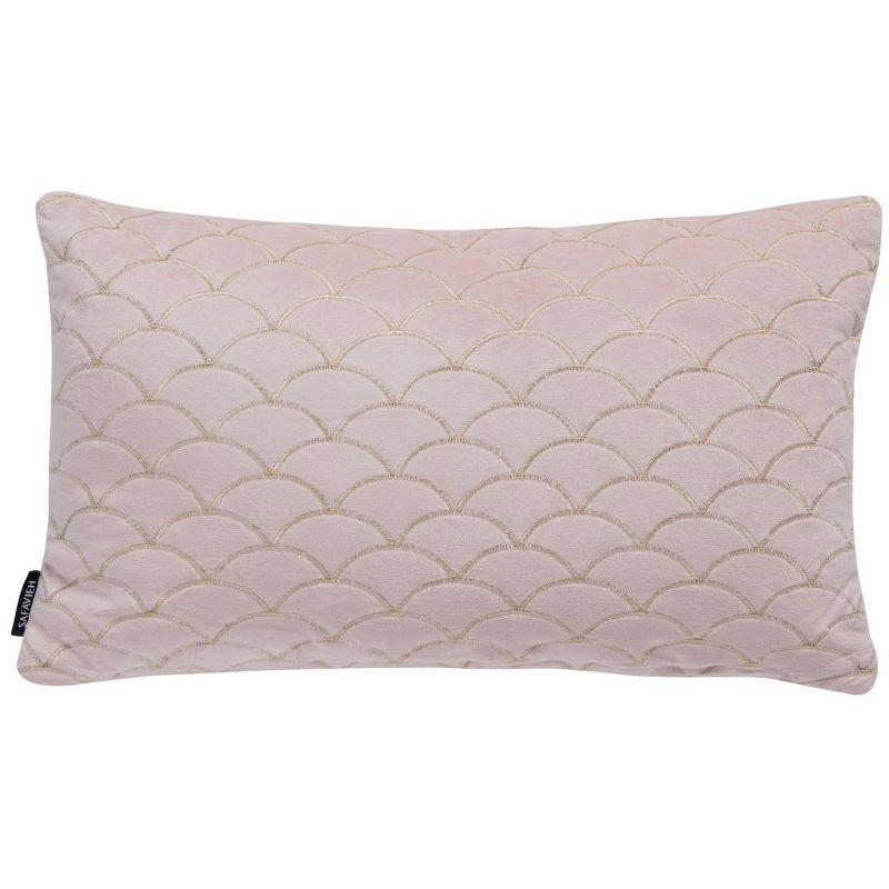 Blush Pink Geometric Embroidered Velvet Throw Pillow