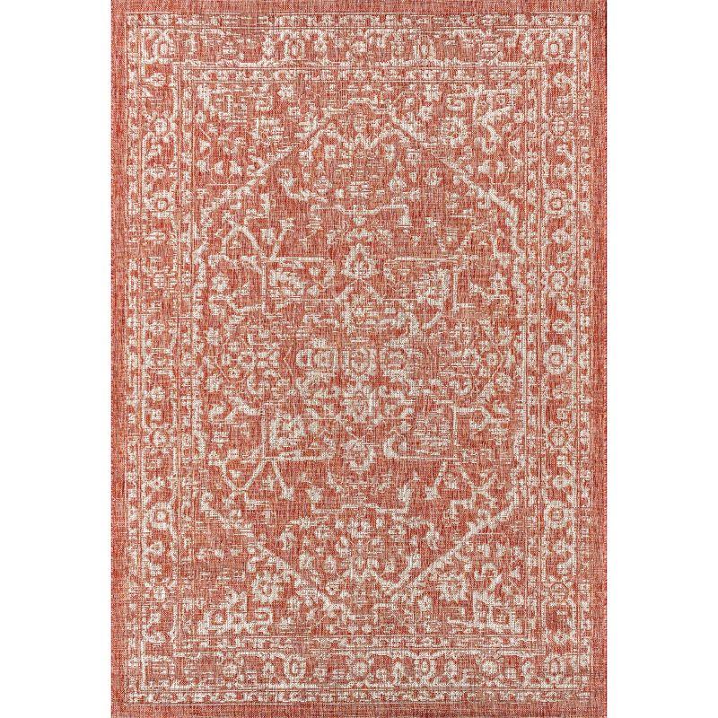 4'x6' Malta Bohemian Medallion Textured Weave Indoor/Outdoor Area Rug, Red/Taupe - JONATHAN Y