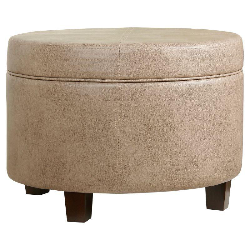 Taupe Faux Leather Round Ottoman with Storage - 24"