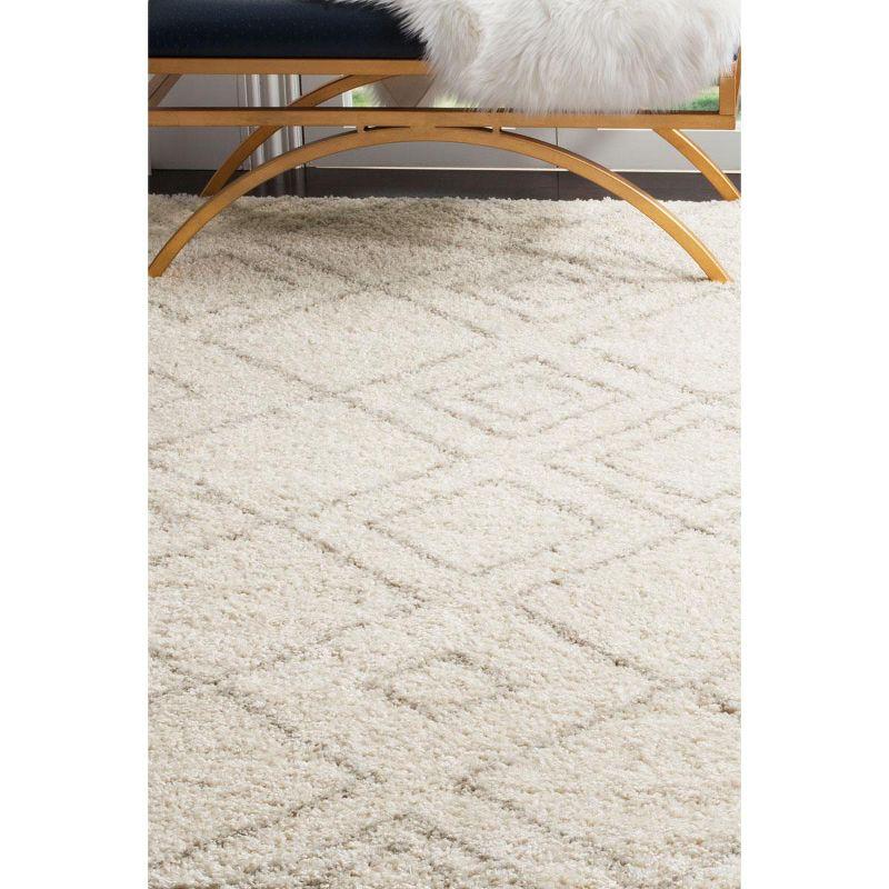 Ivory Beige 5' x 7' Hand-Knotted Synthetic Shag Area Rug