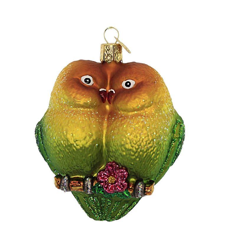 Lovebirds Yellow and Green Glass Tree Topper Ornament