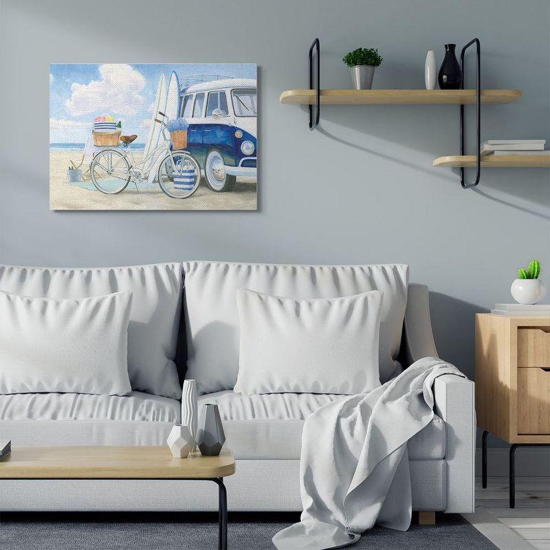 Beachside Bicycle and Van Coastal Canvas Wall Art