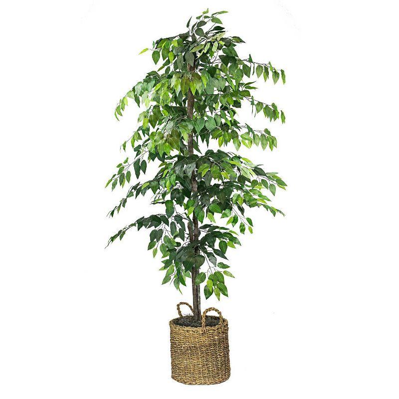 Verdant Charm 72" Faux Ficus Floor Plant in Handwoven Basket