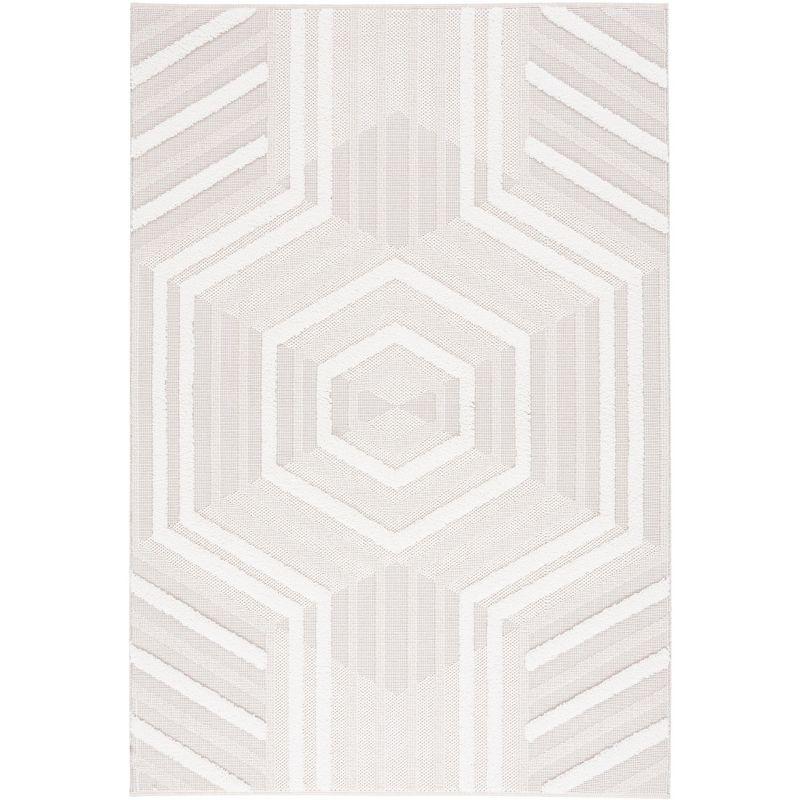 Ivory Geometric Flat Woven Synthetic Area Rug