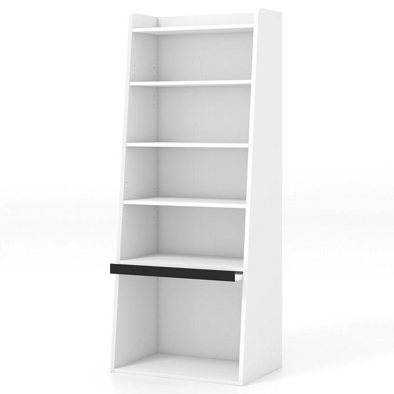 Tangkula 6-tier Bookcase w/ 2 Adjustable Shelves Filp-up Door 5 Open Shelves Bedroom White