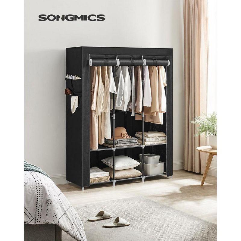 SONGMICS Portable Closet Clothes Wardrobe Organizer with Corver Clothing Rack with 3 Hanging Rods and Shelves Room Black