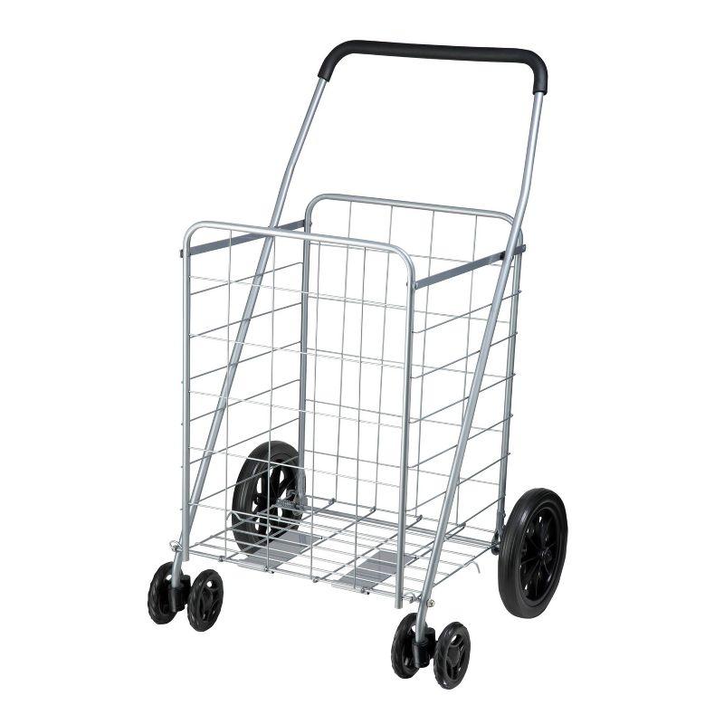 Silver Steel 4-Wheel Folding Utility Cart with Rubber Grip