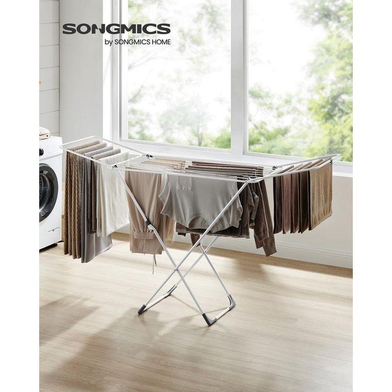 SONGMICS Clothes Drying Rack, Metal Laundry Drying Rack, Foldable, Space-Saving, Free-Standing Airer, with Gullwings, Indoor Outdoor Use, Bed Linen Clothing