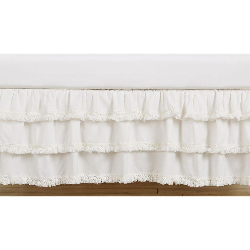 Sweet Jojo Designs Girl 3 Tiered Ruffle Crib Bed Skirt Bohemian Fringe Off White