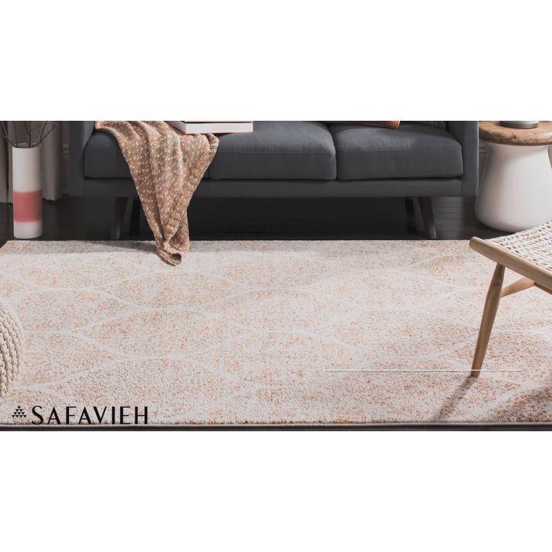 Ivory and Blue 4' Square Synthetic Easy-Care Area Rug