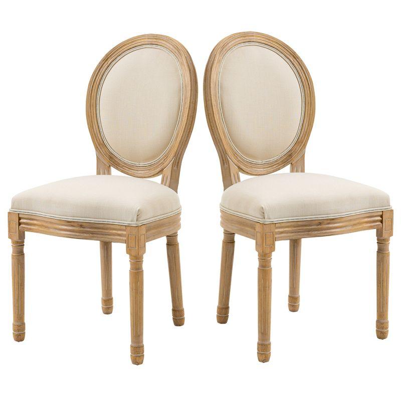 Beige Linen Upholstered French-Style Side Chairs, Set of 2