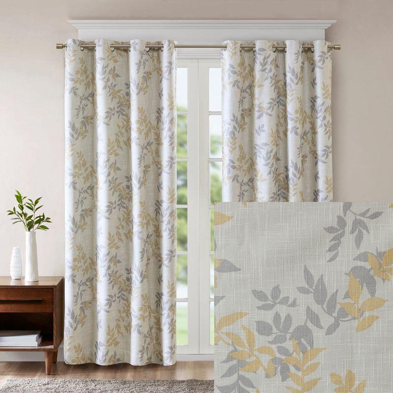 Yellow Botanical Blackout Grommet Curtain Panel, 50" x 95"