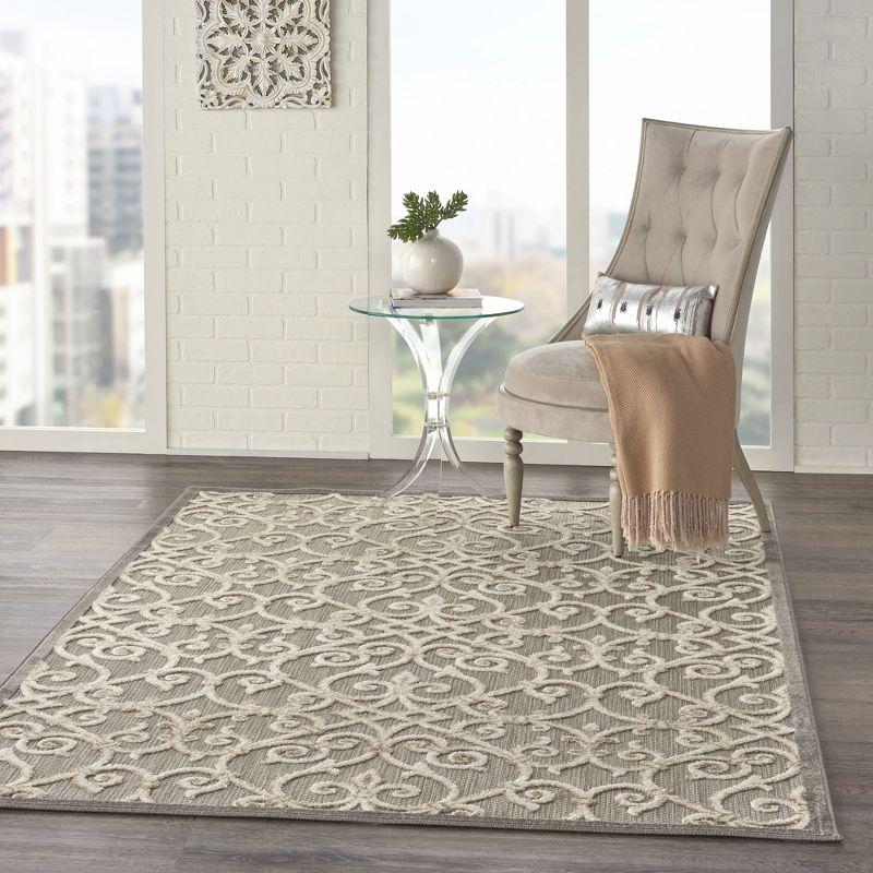 Nourison Aloha Contemporary Scroll Flatweave High-Low Indoor Outdoor Area Rug Natural 3'6" x 5'6"