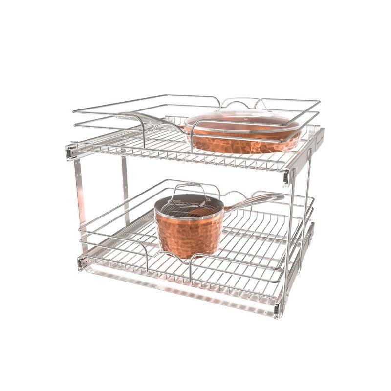 Rev-A-Shelf 5WB2 2-Tier Wire Basket Pull Out Shelf Storage for Kitchen Base Cabinet Organization, Chrome