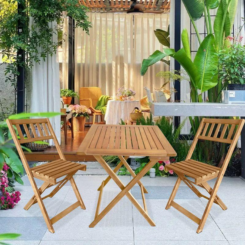 FDW Outdoor Bistro Set with 2 Chairs and Square Table for Pool Beach Backyard Balcony Porch Deck Garden Wooden Furniture, Natural