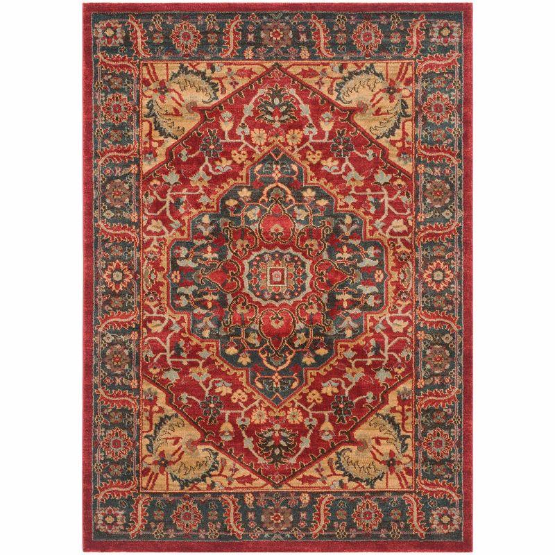 Mahal Red and Navy Rectangular Synthetic Area Rug 3' x 5'