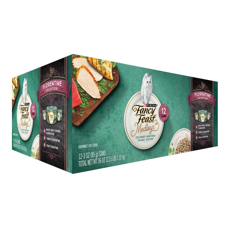 Purina Fancy Feast Medleys Gourmet withTuna,Chicken and Turkey in a Delicate Sauce Florentine Collection Wet Cat Food  - 3oz/12ct Variety Pack