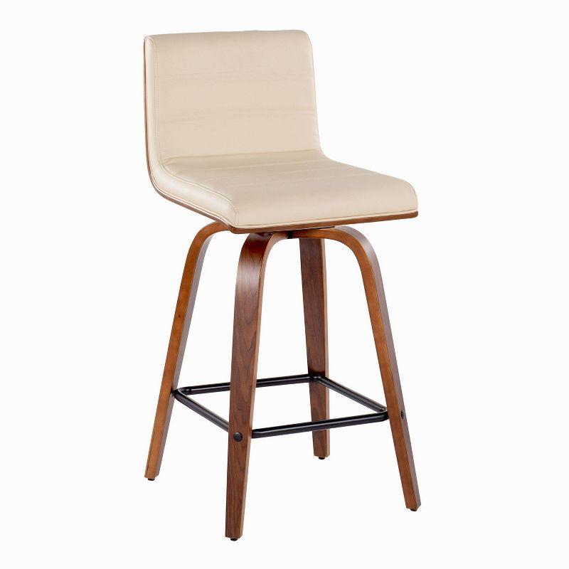 Cream Faux Leather Swivel Counter Stools with Walnut Wood