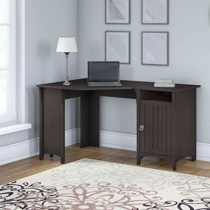 Vintage Black Wood Corner Desk with Storage Cabinet