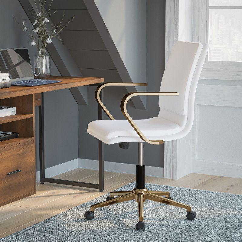 Flash Furniture James Mid-Back Designer Executive Upholstered Office Chair with Brushed Metal Base and Arms