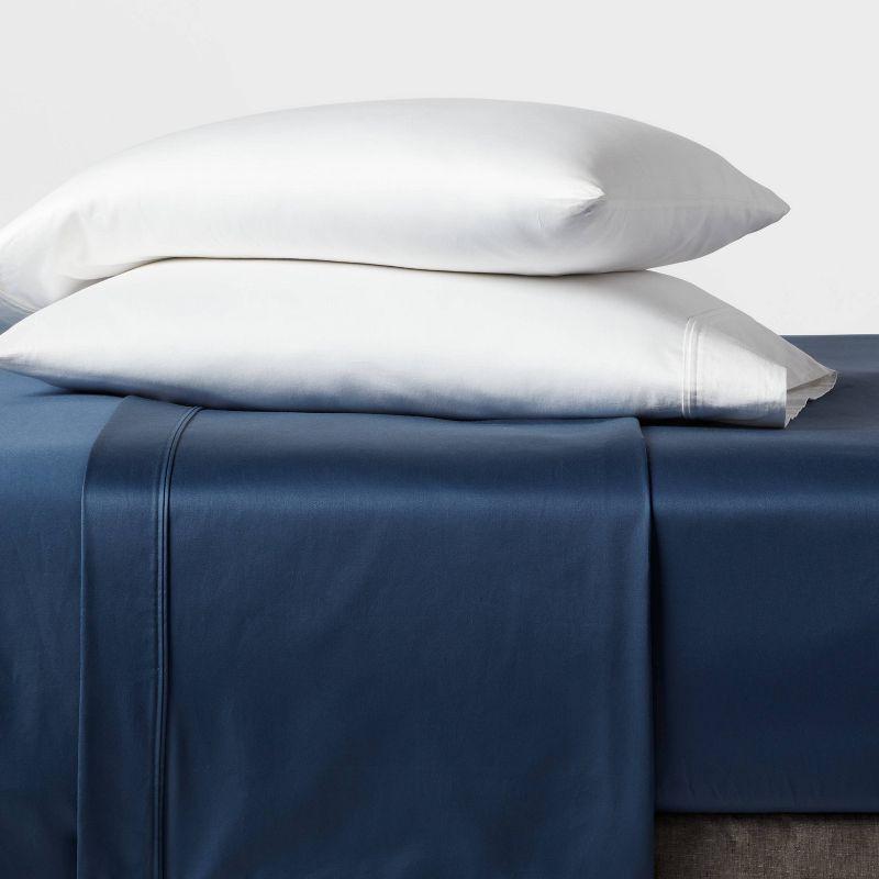 Queen 400 Thread Count Performance Flat Sheet Metallic Blue - Threshold™: Cotton Sateen, Shrink-Resistant, Machine Washable